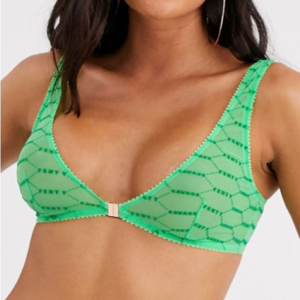Savage X Fenty Green Flocked Logo Bralette